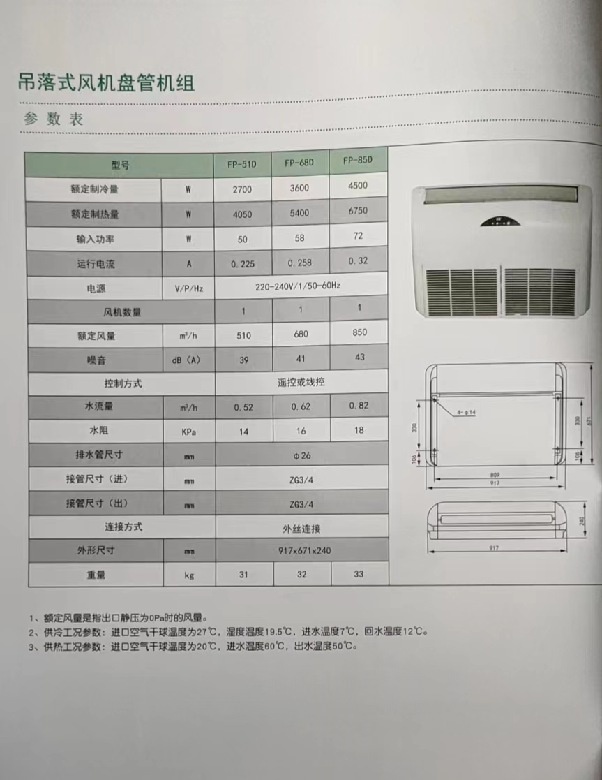吊落式風(fēng)機(jī)盤管，坐吊式空調(diào)器，生產(chǎn)廠家參數(shù)/規(guī)格(圖1)